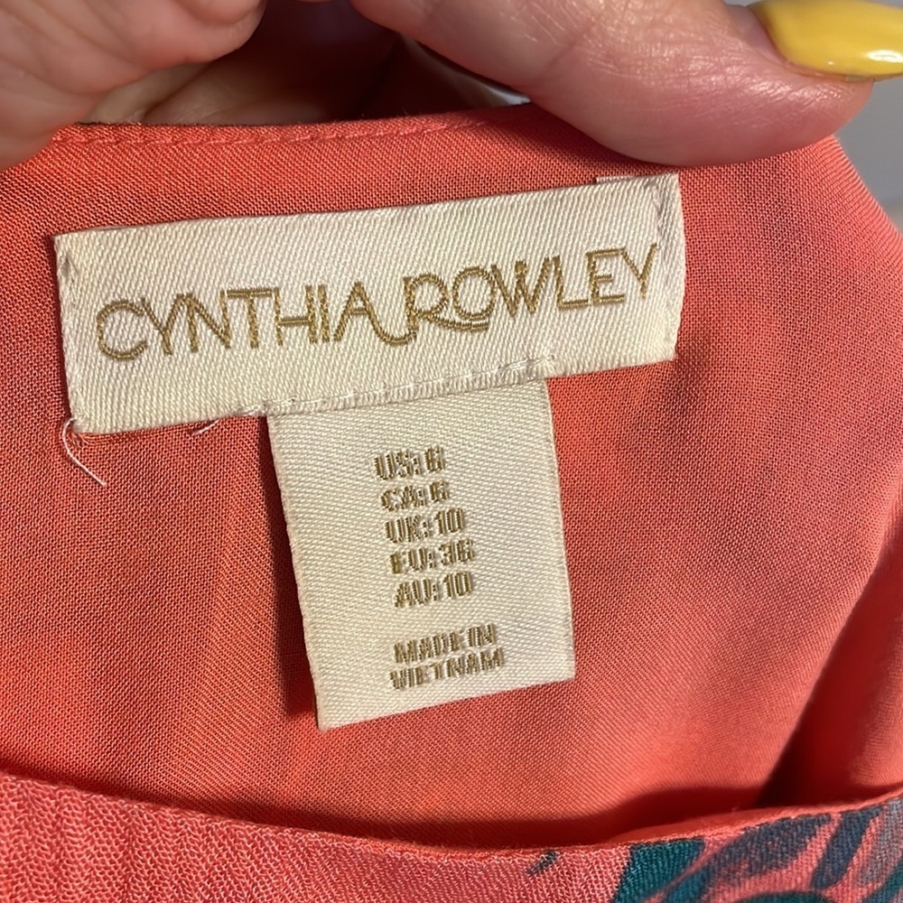 Cynthia Rowley tropical leaf gauze sundress attached wide tie belt relaxed fit 6 - Picture 7 of 13